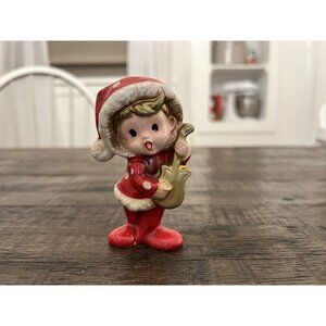 Vintage Inarco Ceramic Pixie Elf Playing Instrument Christmas Holiday Japan